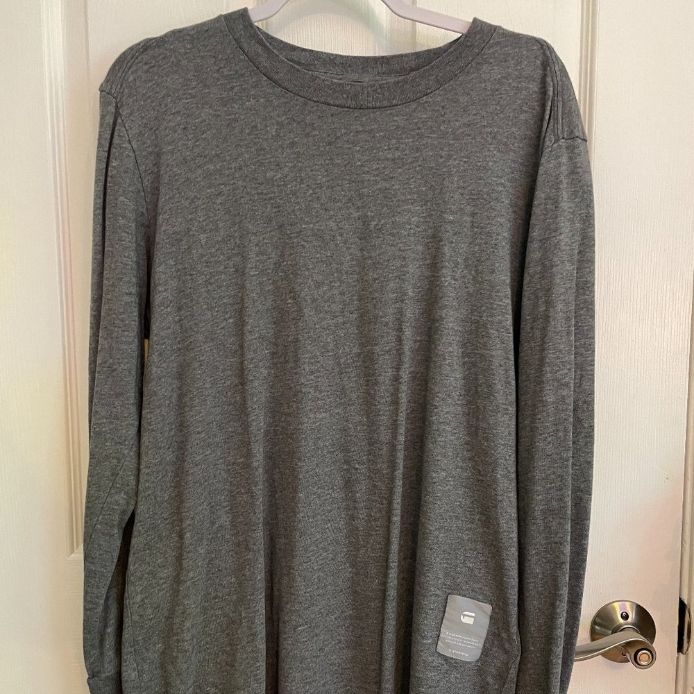 Men's G-Star Grey Curved Hem LS Tee - size M